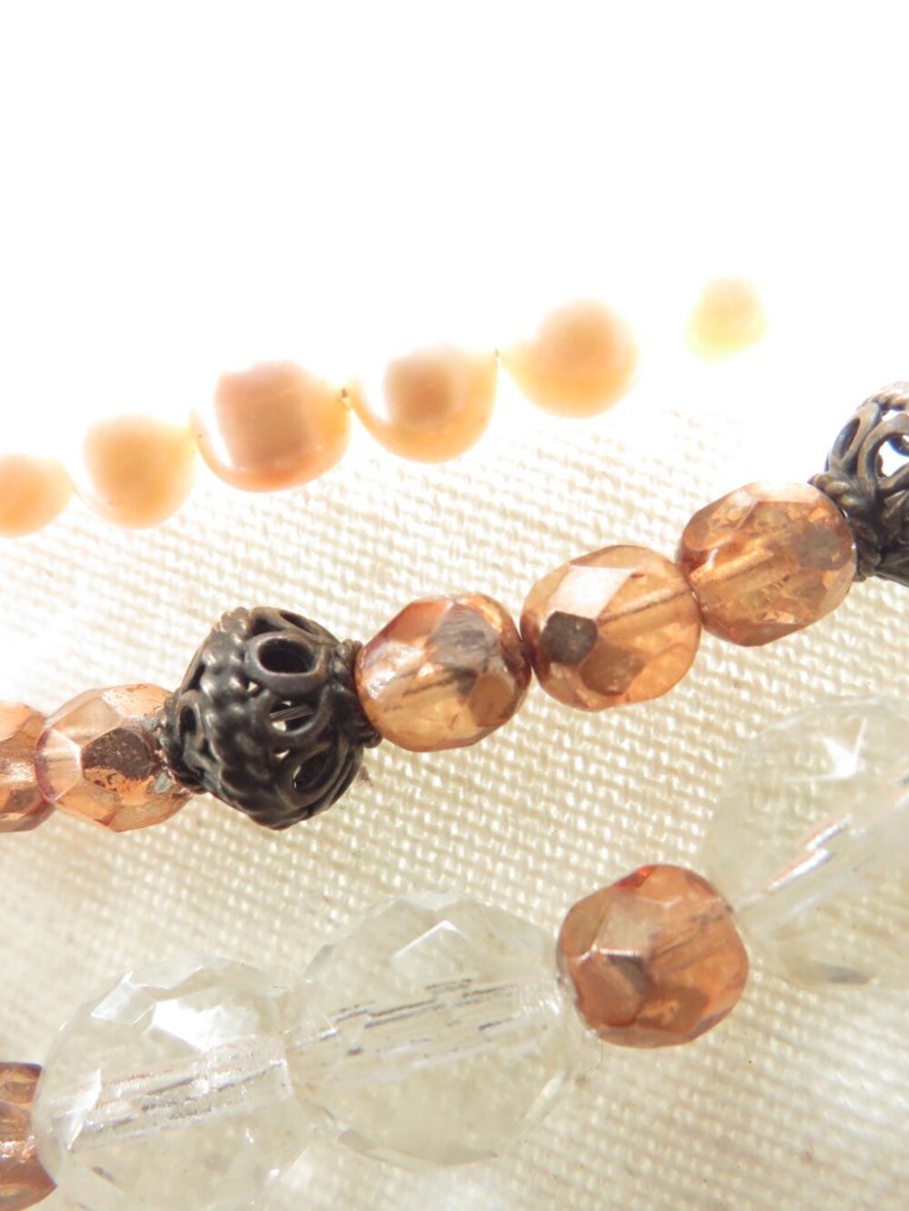 Vintage multi strand beaded necklace pink pearl amber faceted beads 16in - Picture 2 of 5